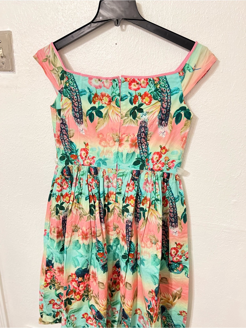 Hell Bunny Vixen Peacock Pastel Swing Dress Pin up Poster Girl Off-Shoulder - Picture 8 of 14